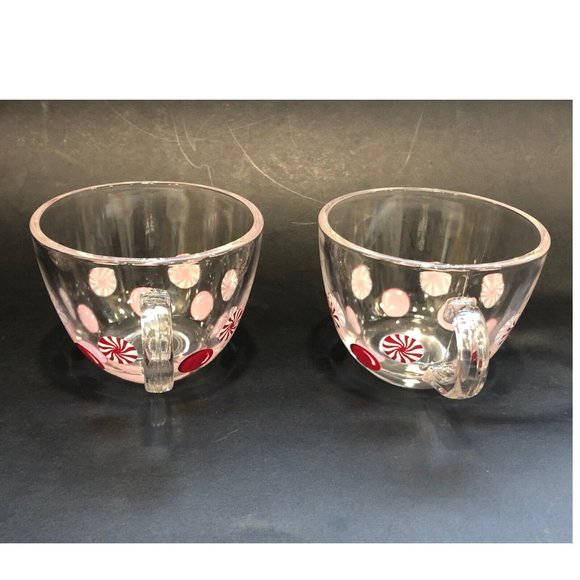 Starbucks Holiday 2007 Peppermint Candy Clear Coffee Mug Set With Saucers - Picture 4 of 16